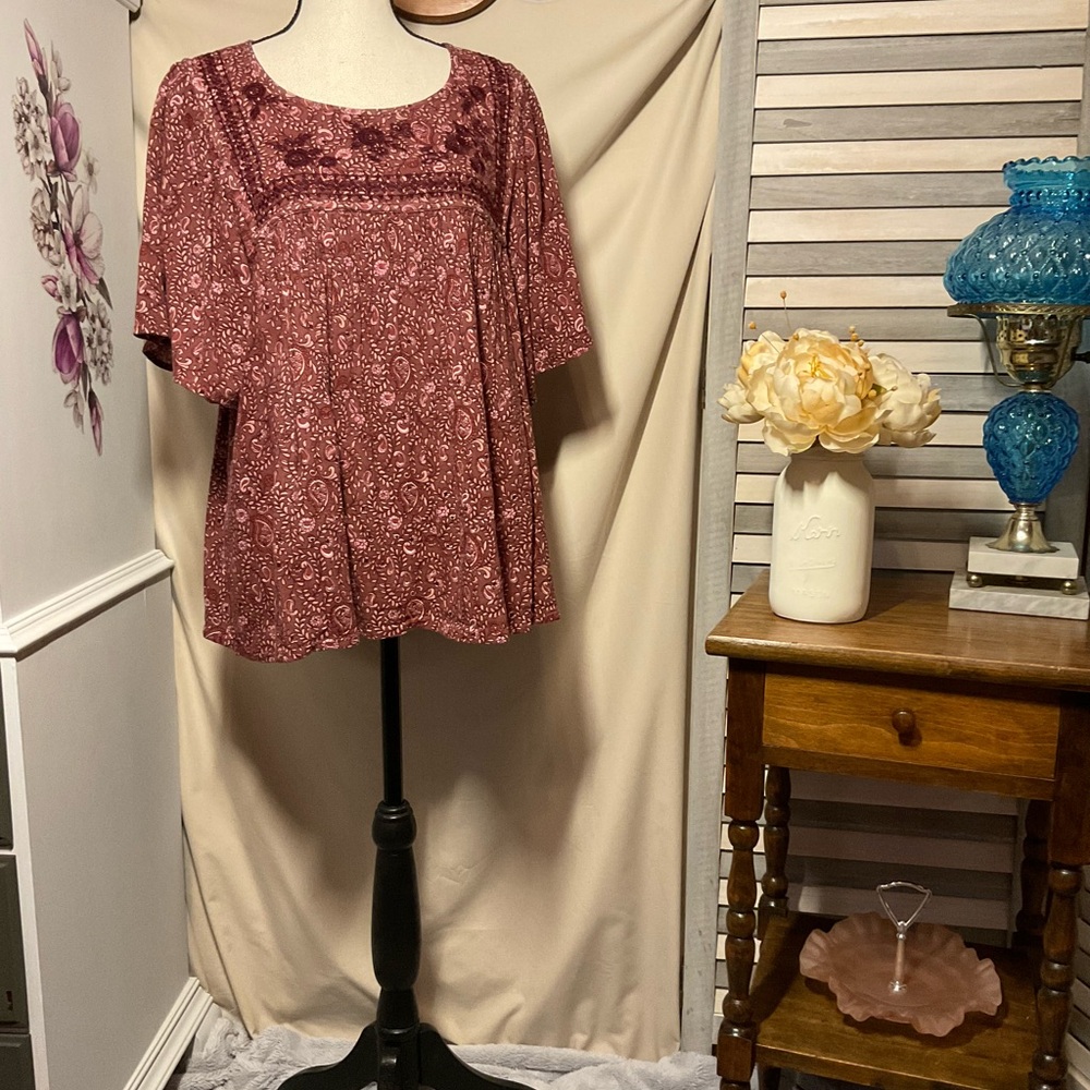 Lucky Brand Pink Short Sleeve Boxy Blouse
